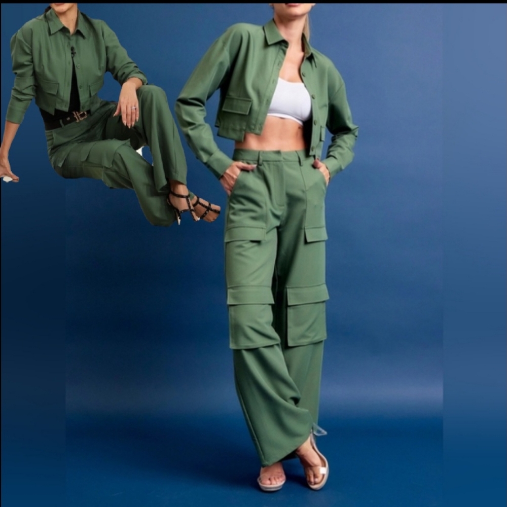 #495021 🛑S,L HIGH END Woven Cargo Jacket & Pants Set - Picture 3 of 16